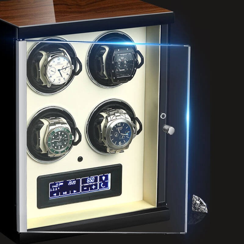 Ebony 4 Watch Winder with LCD Touch Screen in Beige interior Ebony 4 Watch Winder with LCD Touch Screen in Beige interior
