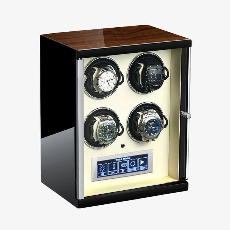 Ebony 4 Watch Winder with LCD Touch Screen in Beige interior Ebony 4 Watch Winder with LCD Touch Screen in Beige interior