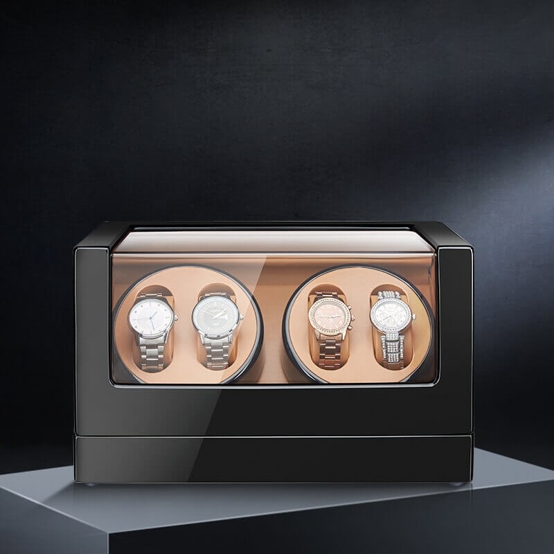 4 Watch Winder With Adjustable Watch Pillow in Almond Leather Interior 4 Watch Winder With Adjustable Watch Pillow in Almond Leather Interior