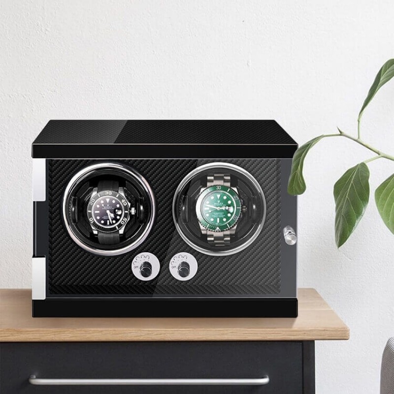 Best Vertical Wooden Double Watch Winder with Carbon Fiber Best Vertical Wooden Double Watch Winder with Carbon Fiber