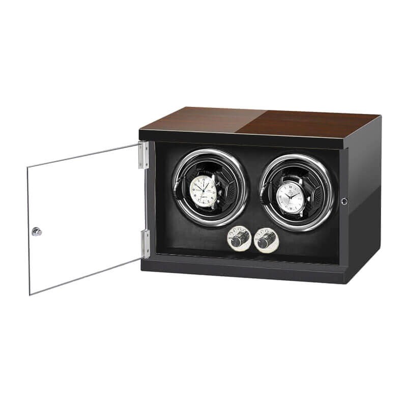 Adjustable Vertical Wooden Dual Automatic Watch Winder Black interior Adjustable Vertical Wooden Dual Automatic Watch Winder Black interior
