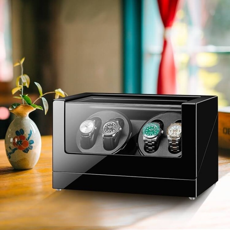 Best Wooden 4 Watch Winding Box in Black Colour Best Wooden 4 Watch Winding Box in Black Colour