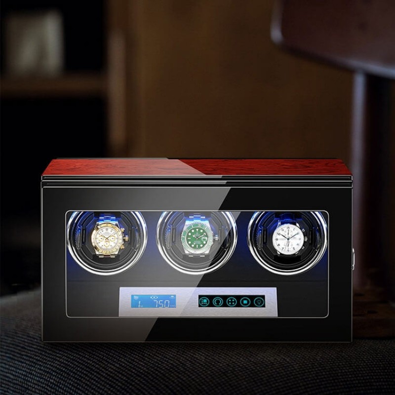 3 Watch Winder With Lcd Touch Screen - Rosewood with Black Interior 3 Watch Winder With Lcd Touch Screen - Rosewood with Black Interior