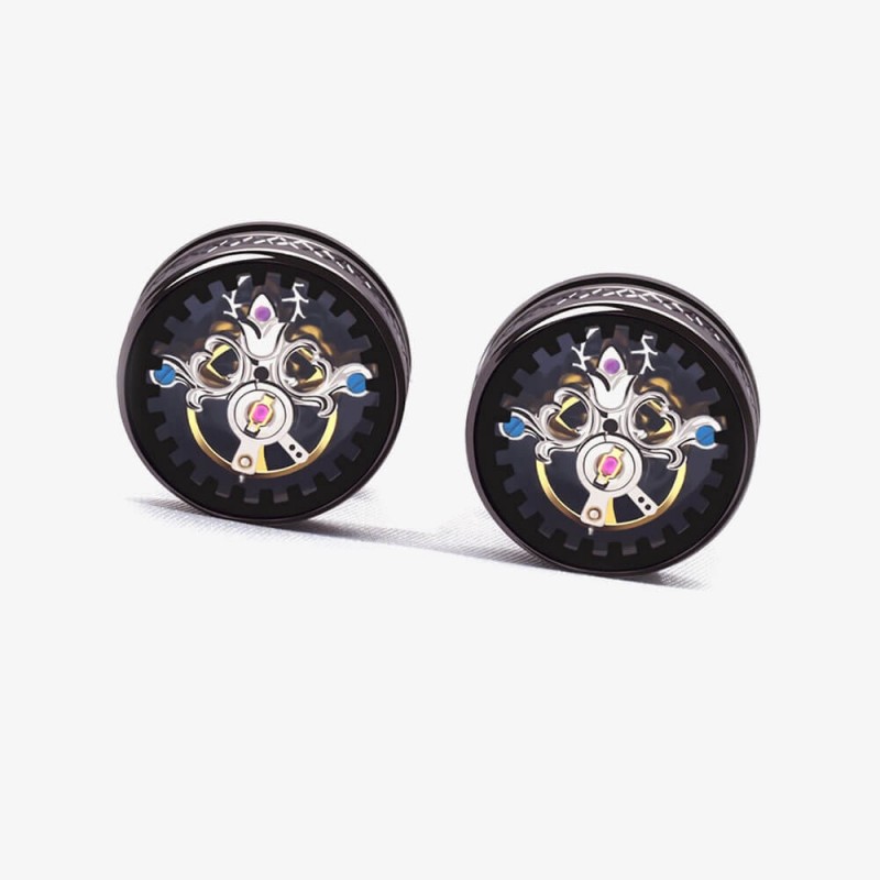 Single Tourbillon Watch Movement Cufflinks in Gunmetal Stainless Steel Single Tourbillon Watch Movement Cufflinks in Gunmetal Stainless Steel