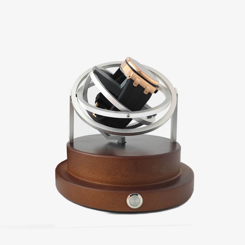 Wooden Gyroscope Watch Winder Box - Silver Wooden Gyroscope Watch Winder Box - Silver