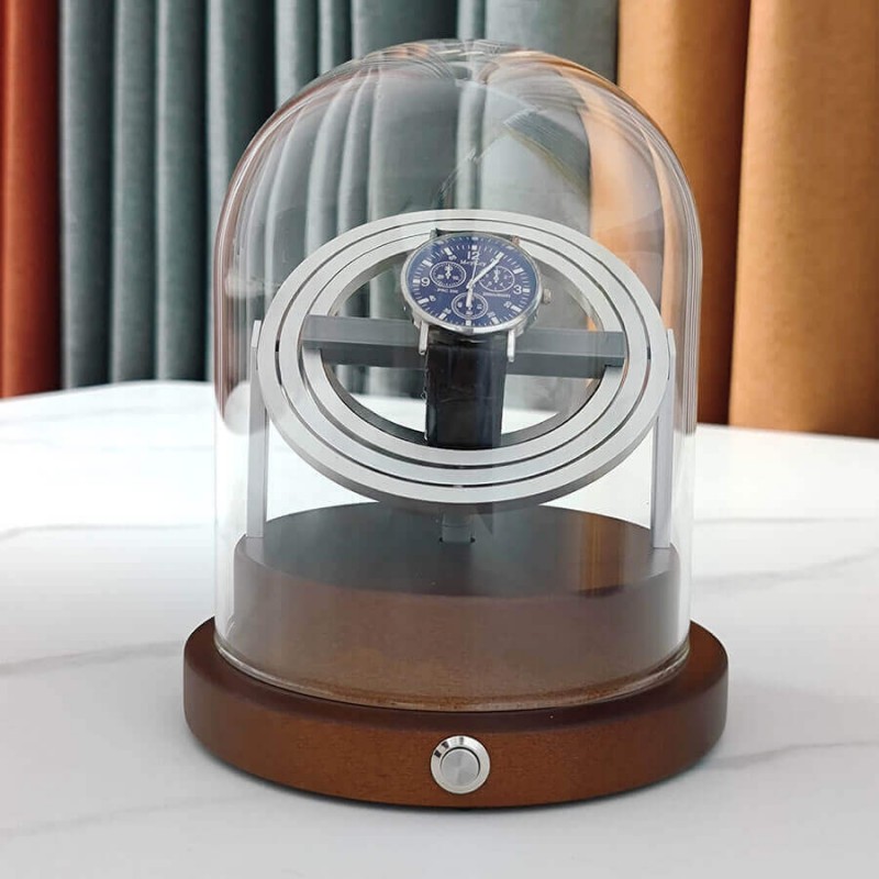 Wooden Gyroscope Watch Winder Box - Silver Wooden Gyroscope Watch Winder Box - Silver