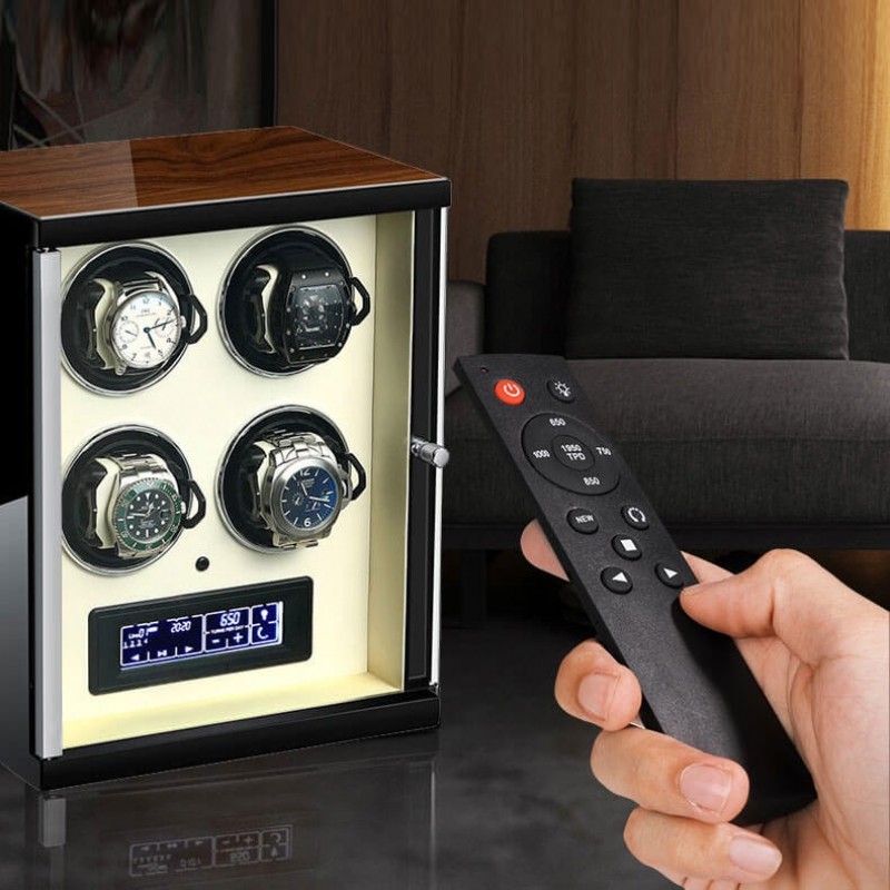 Ebony 4 Watch Winder with LCD Touch Screen in Beige interior Ebony 4 Watch Winder with LCD Touch Screen in Beige interior