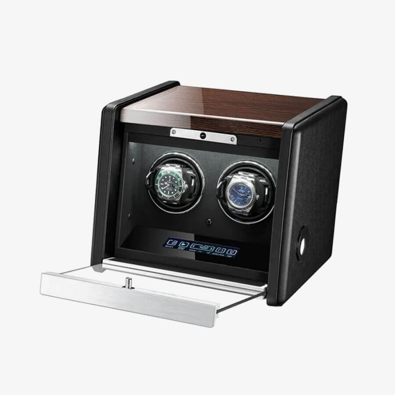 Double Watch Winder in Walnut Wood with Piano Lacquer Double Watch Winder in Walnut Wood with Piano Lacquer
