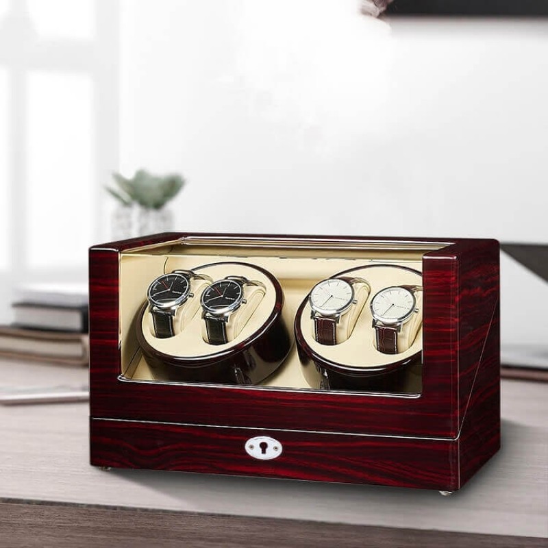 Luxury Ebony 4 Rolex Watch Winder with Beige Interior Luxury Ebony 4 Rolex Watch Winder with Beige Interior