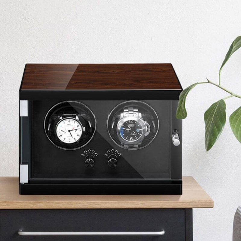Adjustable Vertical Wooden Dual Automatic Watch Winder Black interior Adjustable Vertical Wooden Dual Automatic Watch Winder Black interior