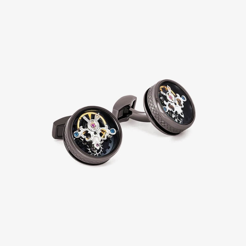 Single Tourbillon Watch Movement Cufflinks in Gunmetal Stainless Steel Single Tourbillon Watch Movement Cufflinks in Gunmetal Stainless Steel