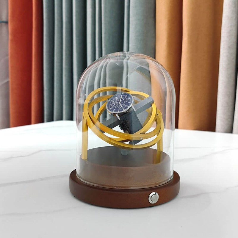 Wooden Orbital Gyroscope Watch Winder Display Box - Gold Wooden Orbital Gyroscope Watch Winder Display Box - Gold