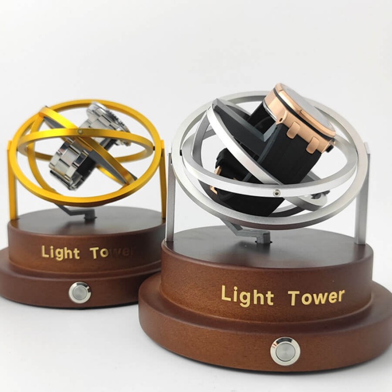 Wooden Orbital Gyroscope Watch Winder Display Box - Gold Wooden Orbital Gyroscope Watch Winder Display Box - Gold