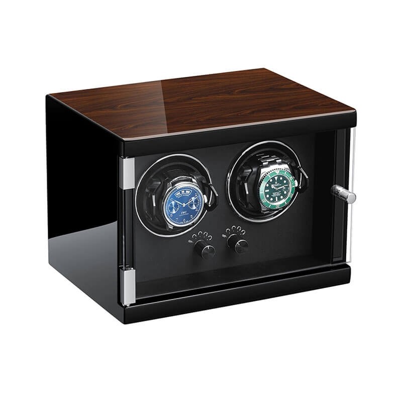 Adjustable Vertical Wooden Dual Automatic Watch Winder Black interior Adjustable Vertical Wooden Dual Automatic Watch Winder Black interior