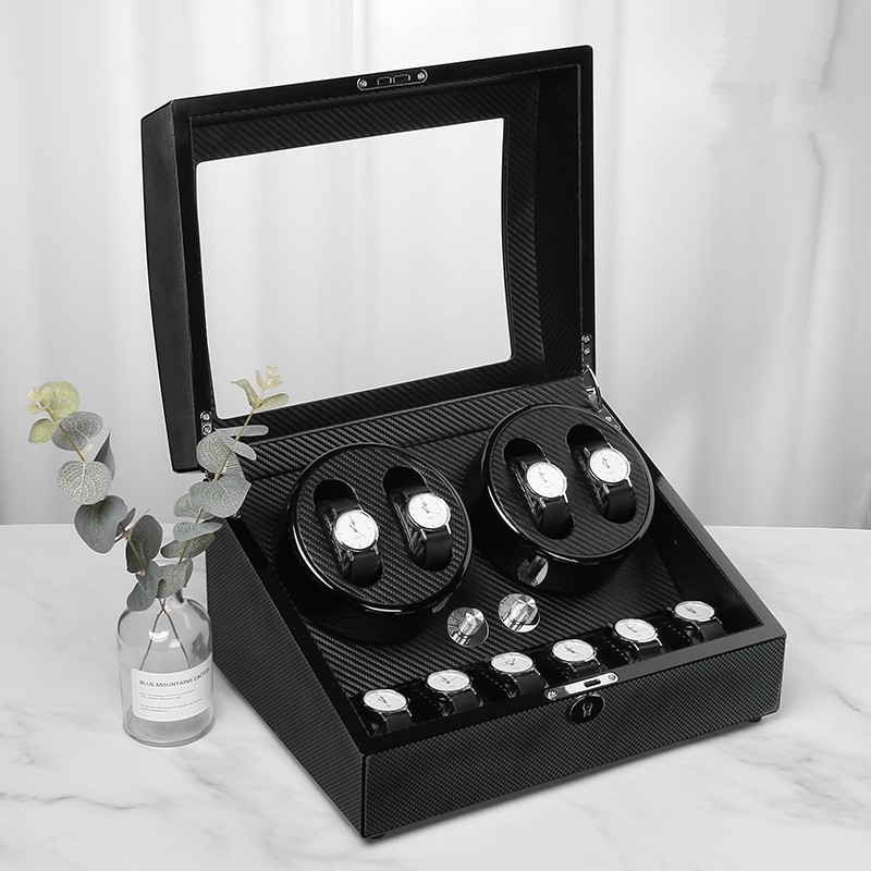 Carbon Fiber 4 Watch Winder Box With 6 Watch Storages Carbon Fiber 4 Watch Winder Box With 6 Watch Storages