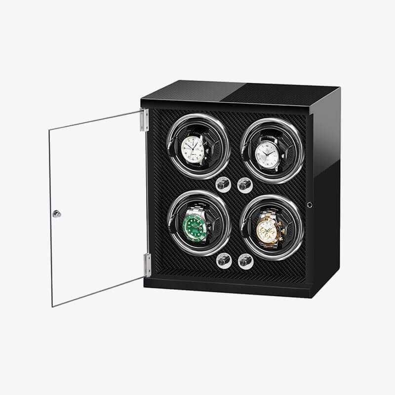 Luxury Vertical Wooden 4 Watch Winder with Carbon Fiber Luxury Vertical Wooden 4 Watch Winder with Carbon Fiber
