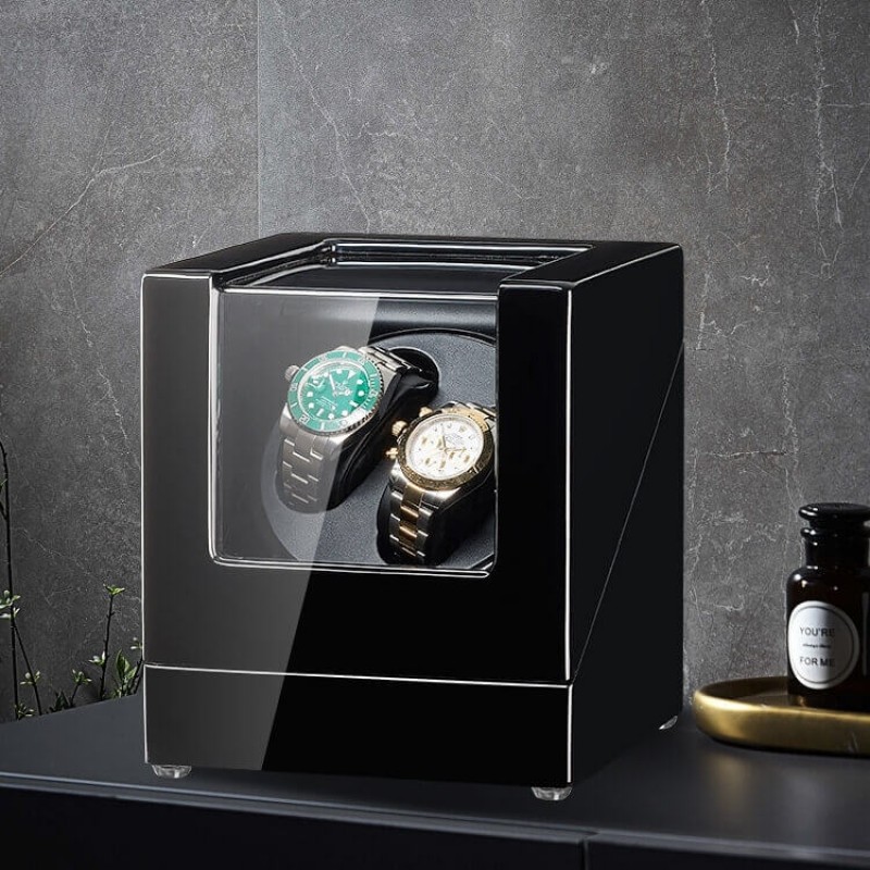 Black Wooden Double Self Winding Watch Winder Black Wooden Double Self Winding Watch Winder