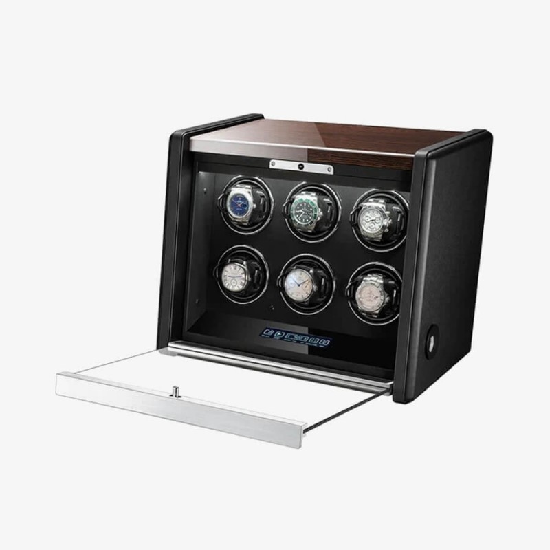 6 Watch Winder in Walnut Wood with Piano Lacquer 6 Watch Winder in Walnut Wood with Piano Lacquer