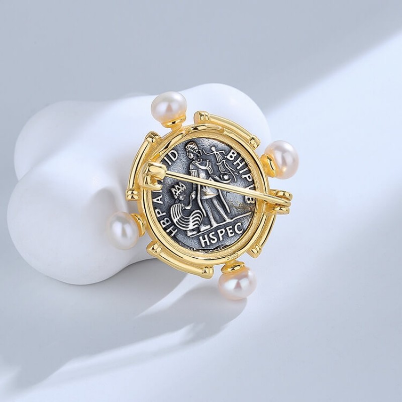 Roman silver coin Double Side Pendant 925 Solid Silver Brooch Roman silver coin Double Side Pendant 925 Solid Silver Brooch