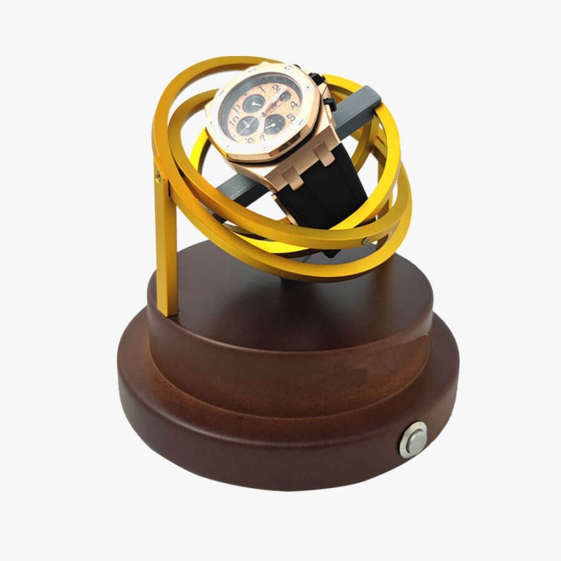 Wooden Orbital Gyroscope Watch Winder Display Box - Gold Wooden Orbital Gyroscope Watch Winder Display Box - Gold