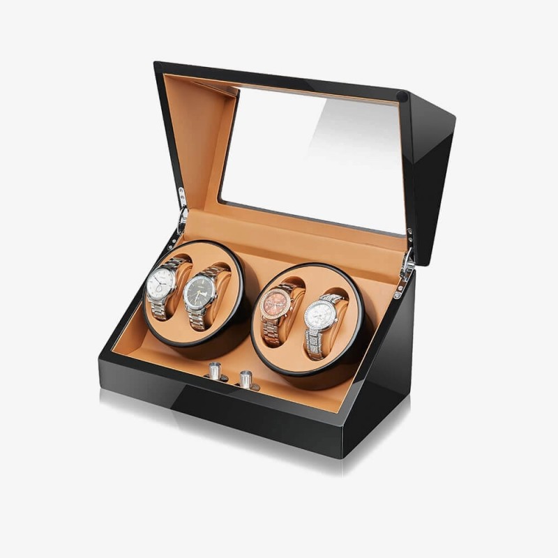 4 Watch Winder With Adjustable Watch Pillow in Almond Leather Interior 4 Watch Winder With Adjustable Watch Pillow in Almond Leather Interior