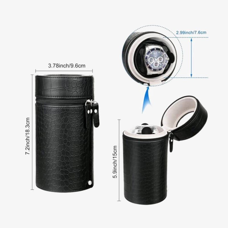 Travel Watch Winder Box With Black Leather Travel Watch Winder Box With Black Leather