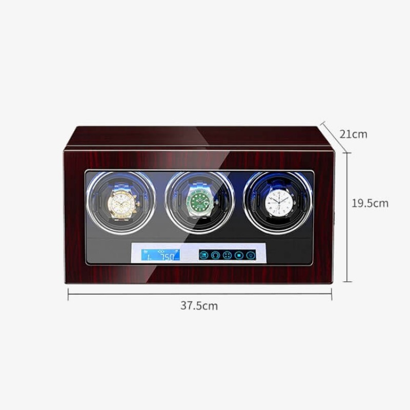Rosewood 3 Watch Winders With Lcd Touch Screen in Black Interior Rosewood 3 Watch Winders With Lcd Touch Screen in Black Interior